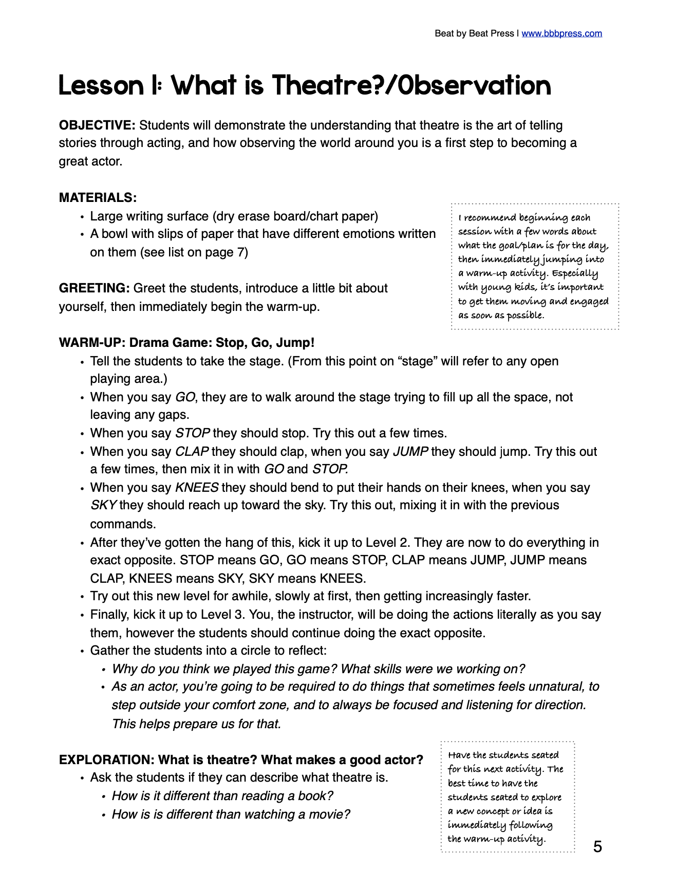 Drama Lesson Plan Page 1